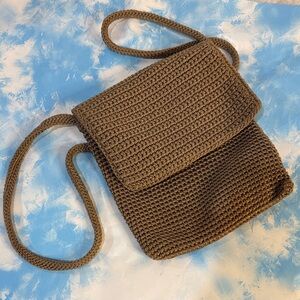 The Sak tan crochet crossover bag